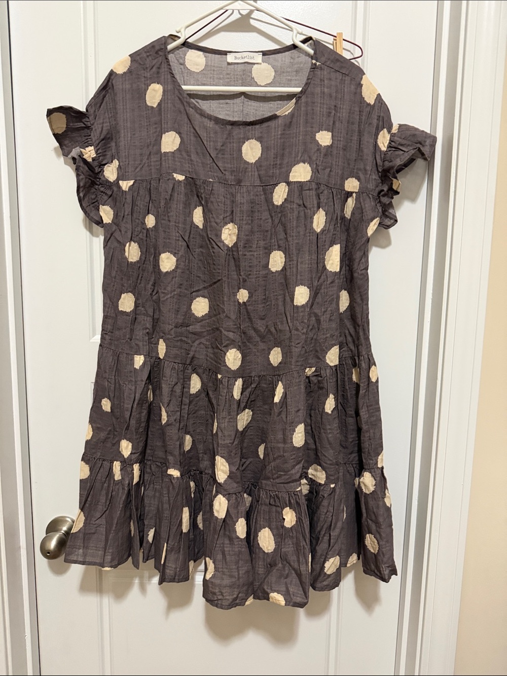 BUCKETLIST Charcoal Tunic with Cream Polka Dots